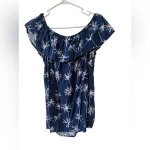 Style & Co. Navy Off-Shoulder Palm Print Tunic